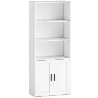Libreria con Ripiani Aperti e Armadietto 2 Ante con Mensola Interna Regolabile, 60x30x145.5 cm, Bianco