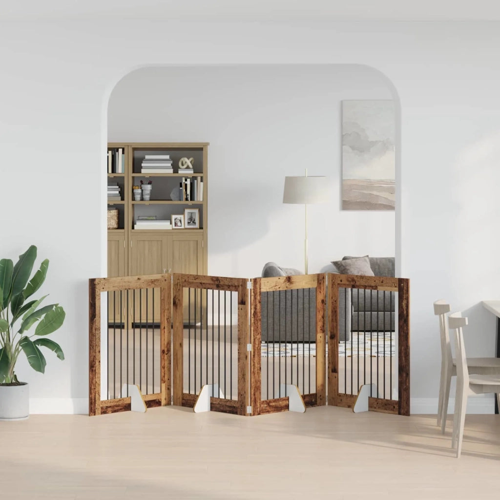 Cancello per cani con supporti 4 pz Legno antico 80 x 100 cm CFW1830025