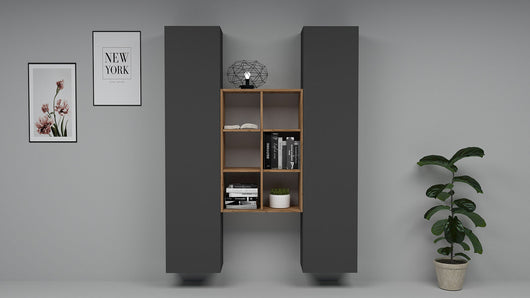 Parete Attrezzata Soggiorno 140x30x180 cm Maruska n°22 Grigio Antracite Opaco