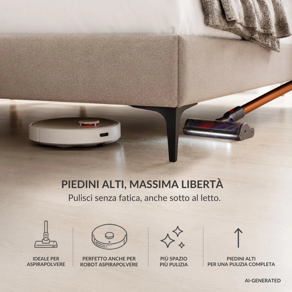 Letto Matrimoniale Line con Contenitore in Tessuto Tortora – Stile Moderno e Praticità Salvaspazio