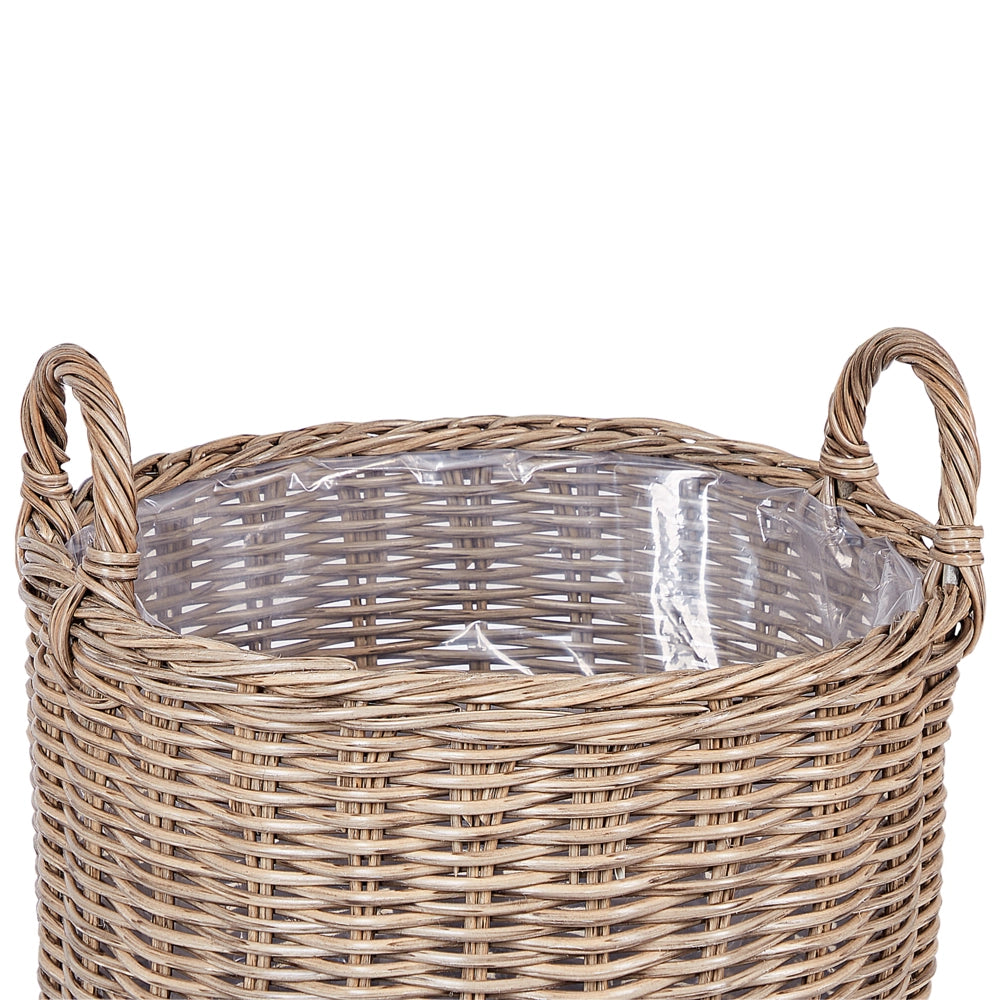 Set di 3 cesti per piante in PE Rattan marrone con manici Intarsio sintetico