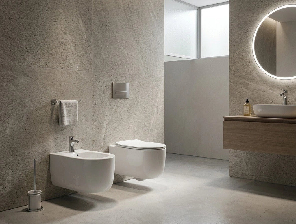 Sanitari sospesi WC e Bidet in Ceramica Copriwater soft-close TRAMONTANA Bianco
