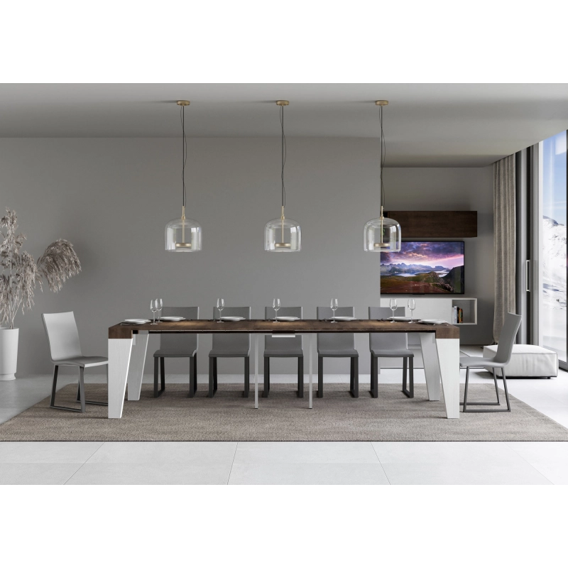 Consolle allungabile 90x40/300 cm Naxy Mix piano Bianco Frassino - Noce/Bianco Frassino