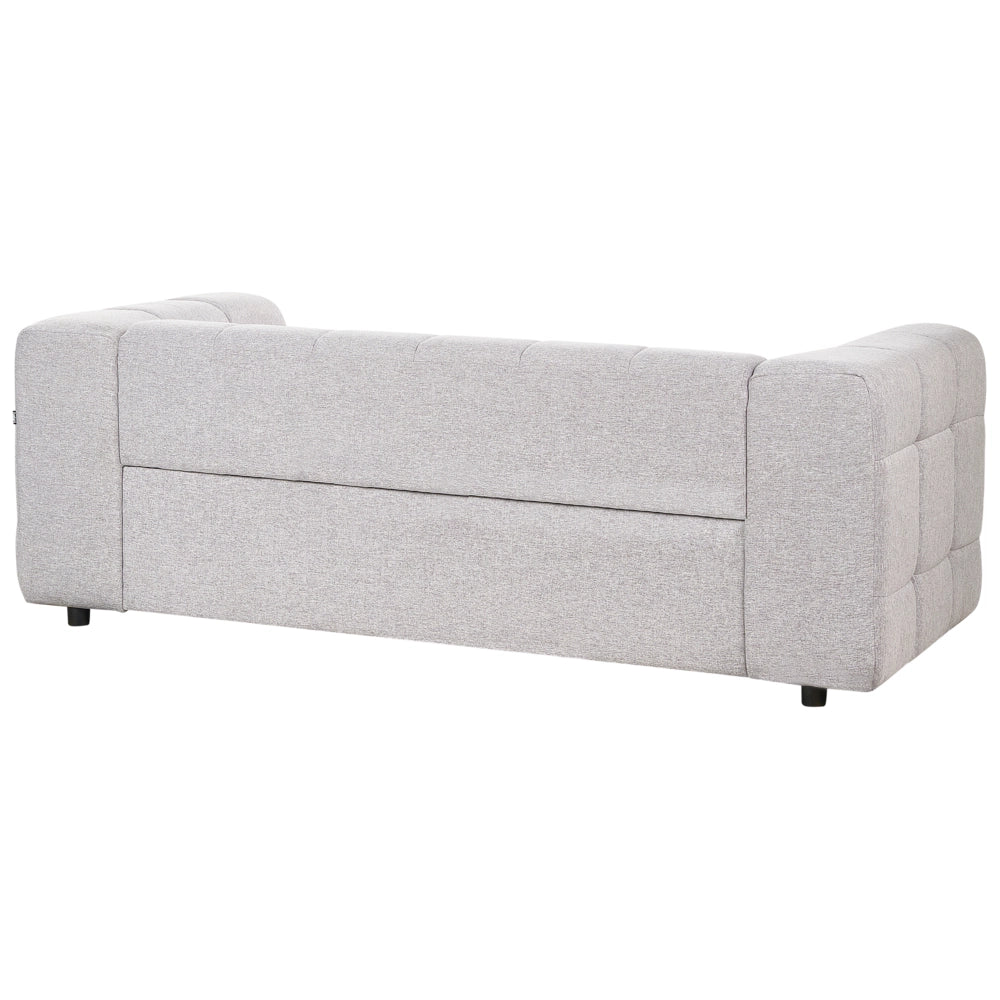 Divano imbottito a 3 posti in tessuto poliestere grigio con gambe nere braccioli stile moderno elegante