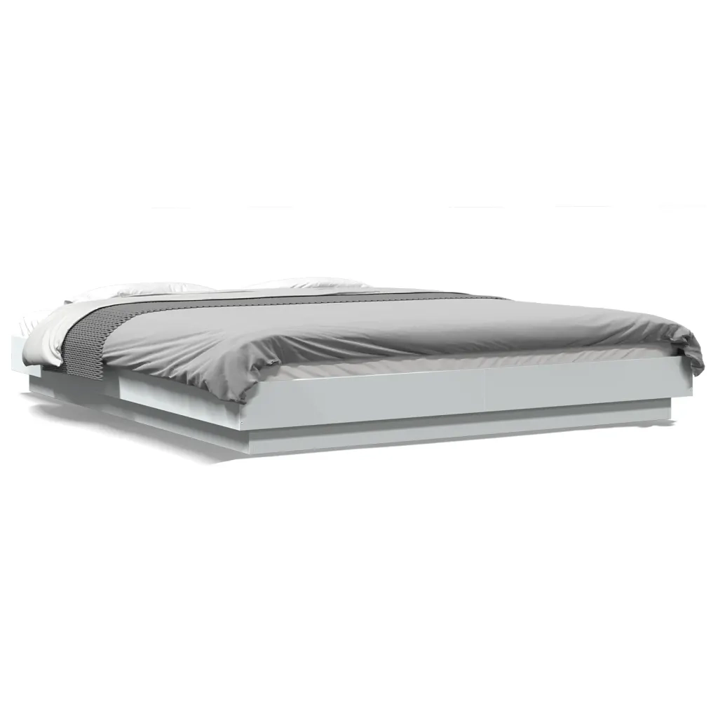 Giroletto con Luci LED-Struttura Letto Bianco 160x200 cm in Legno Multistrato
