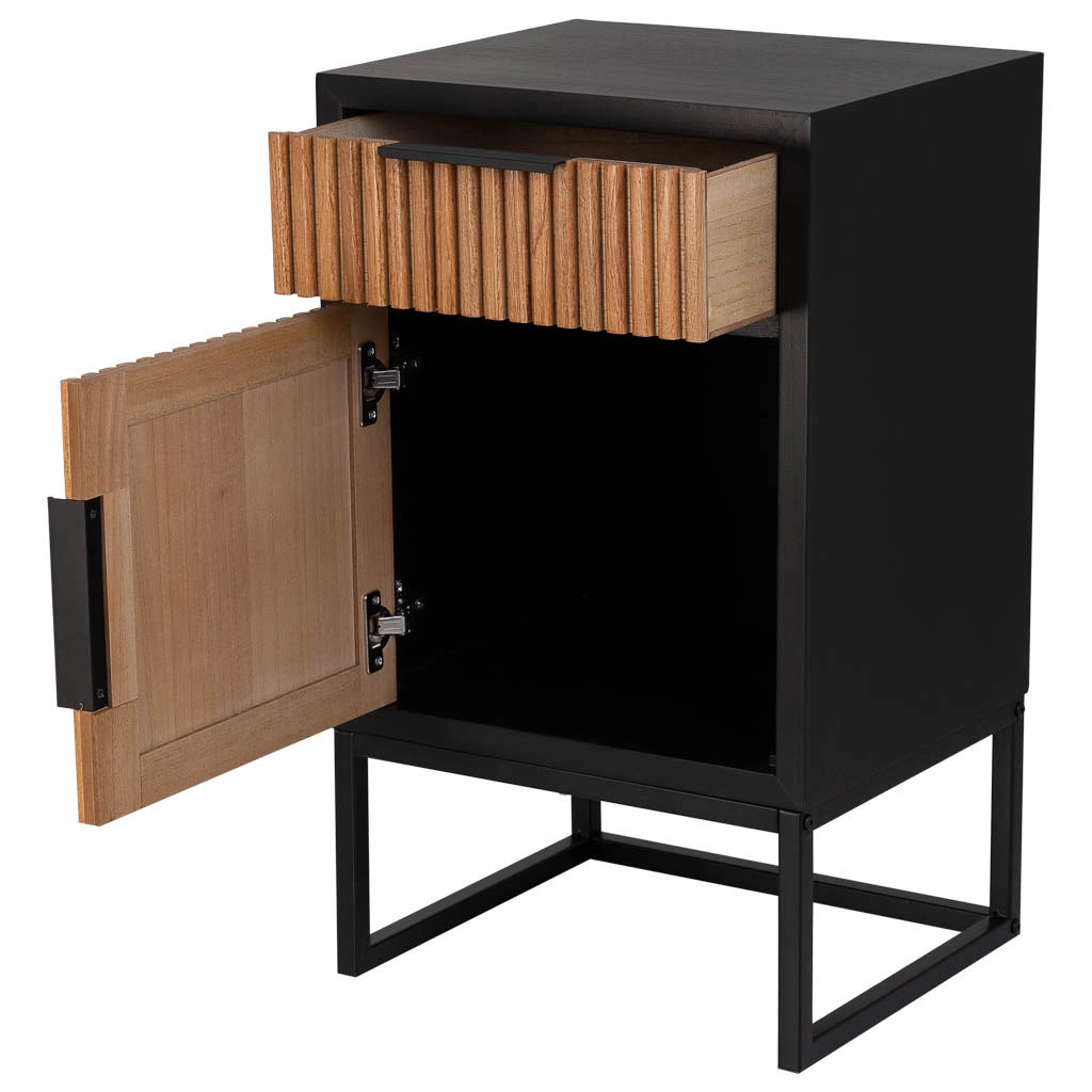Tavolino in legno e metallo con 1 cassetto e 1 anta 42x36,5x71h cm