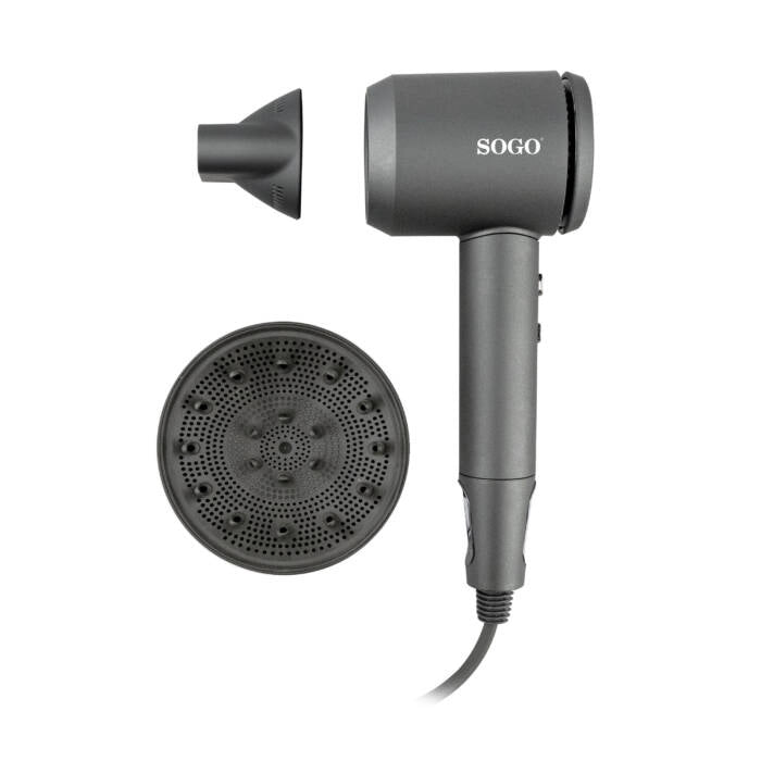 Asciugacapelli ionico 1800W con motore BLDC, diffusore e concentratore magnetico, 5 temperature e display LED - Sogo