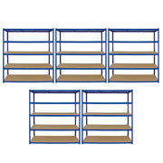 5 Scaffali in Acciaio Senza Bulloni T-Rax Blu Larghi 160cm per Magazzino e Box
