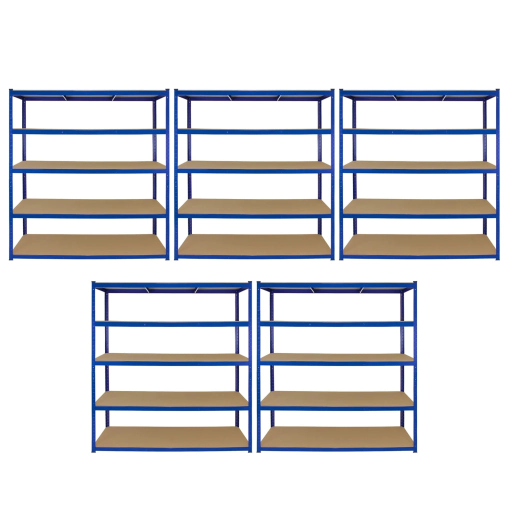 5 Scaffali in Acciaio Senza Bulloni T-Rax Blu Larghi 160cm per Magazzino e Box