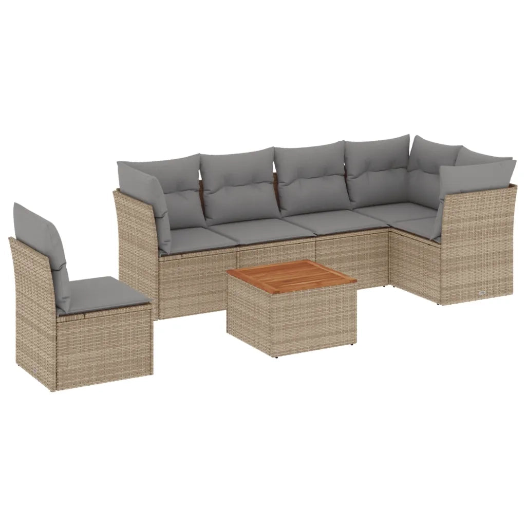 Set Divani da Giardino 7 pz con Cuscini Beige in Polyrattan