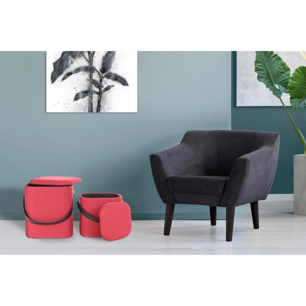 Set di 2 pouf contenitore Arabella in tessuto rosso e nero
