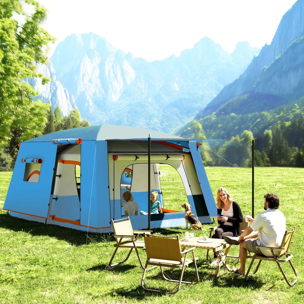 Tenda da Campeggio Impermeabile e UPF 30+ 430x305x195 cm per 4-6 Persone con 2 Stanze Blu