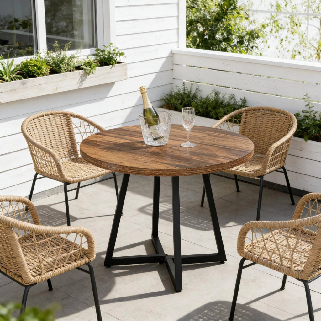 Tavolo da pranzo 80 cm in MDF e metallo; marrone rustico e nero
