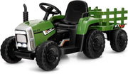 Trattore con Rimorchio Cavalcabile per Bambini 12V, Trattore Elettrico Telecomandato, con Luci e Suoni, 30kg, 3+ Anni (Verde Scuro)