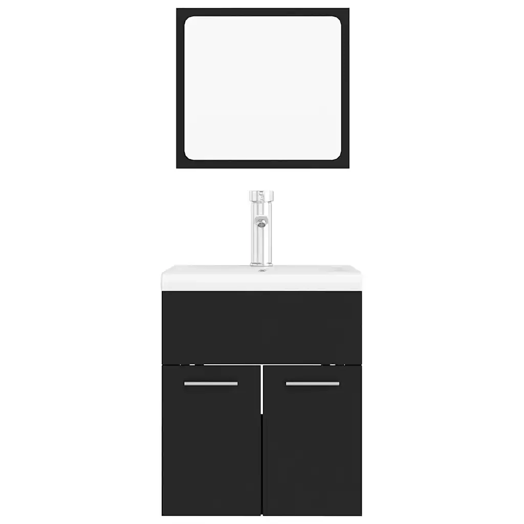 Set Mobili da Bagno | Armadio da bagno Nero in Legno Multistrato