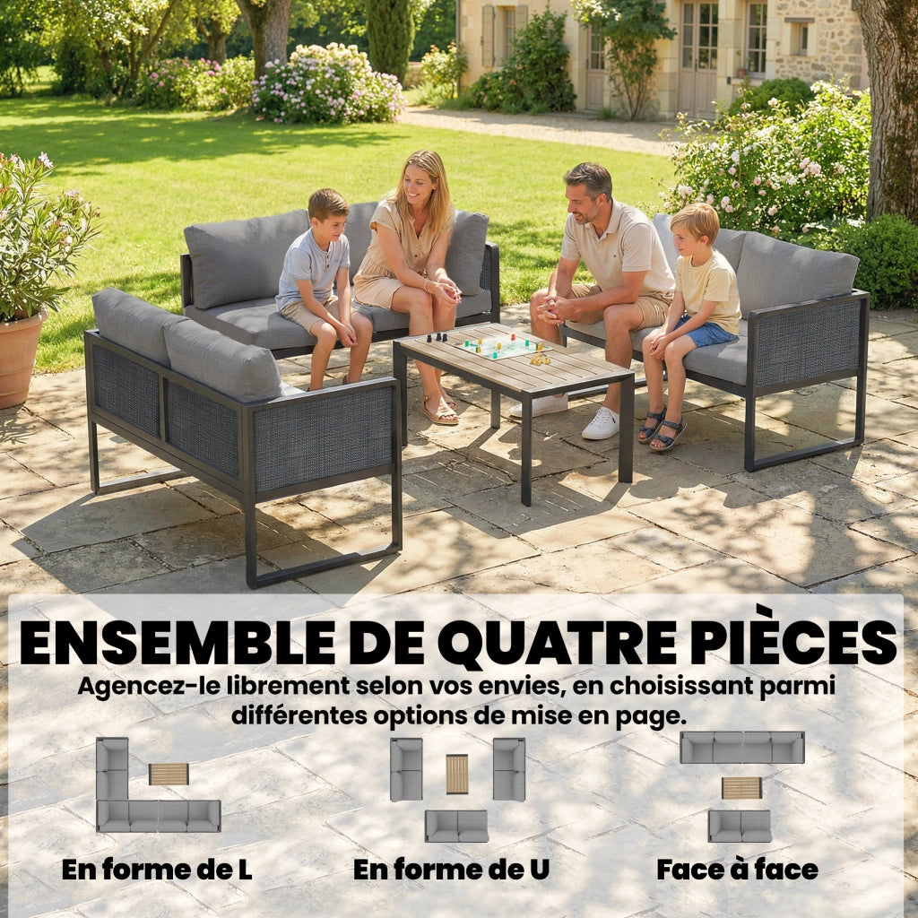 Divano angolare esterno 6 posti con tavolino e cuscini ¨C zephmum ¨C grigio scuro