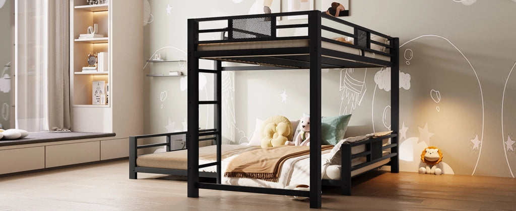DESMIU Letto a castello 90 × 200 e 140 × 200 cm 2 posti in metallo, con sponde di sicurezza, senza materasso, nero