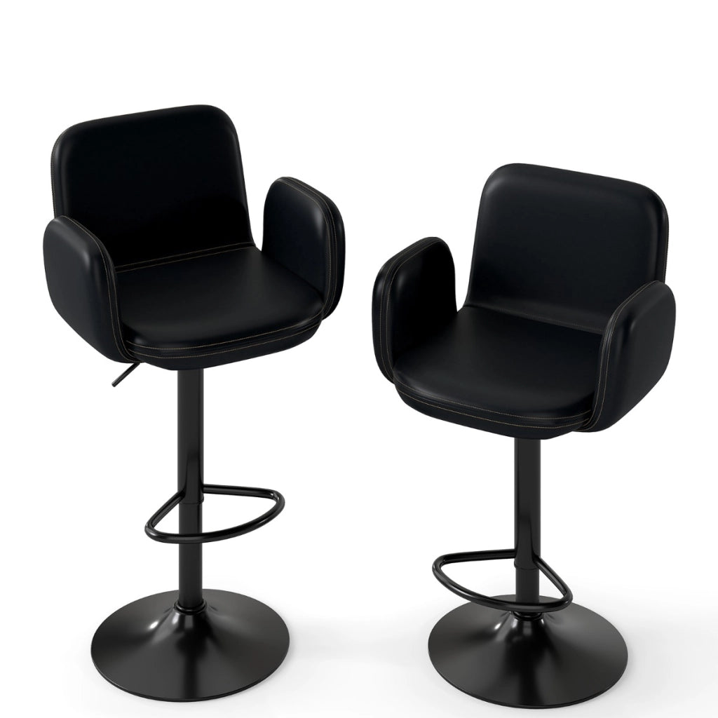 Sgabelli da bar moderni in pelle finta con altezza regolabile e sedile imbottito, Sgabelli da bar set di 2 girevoli Nero