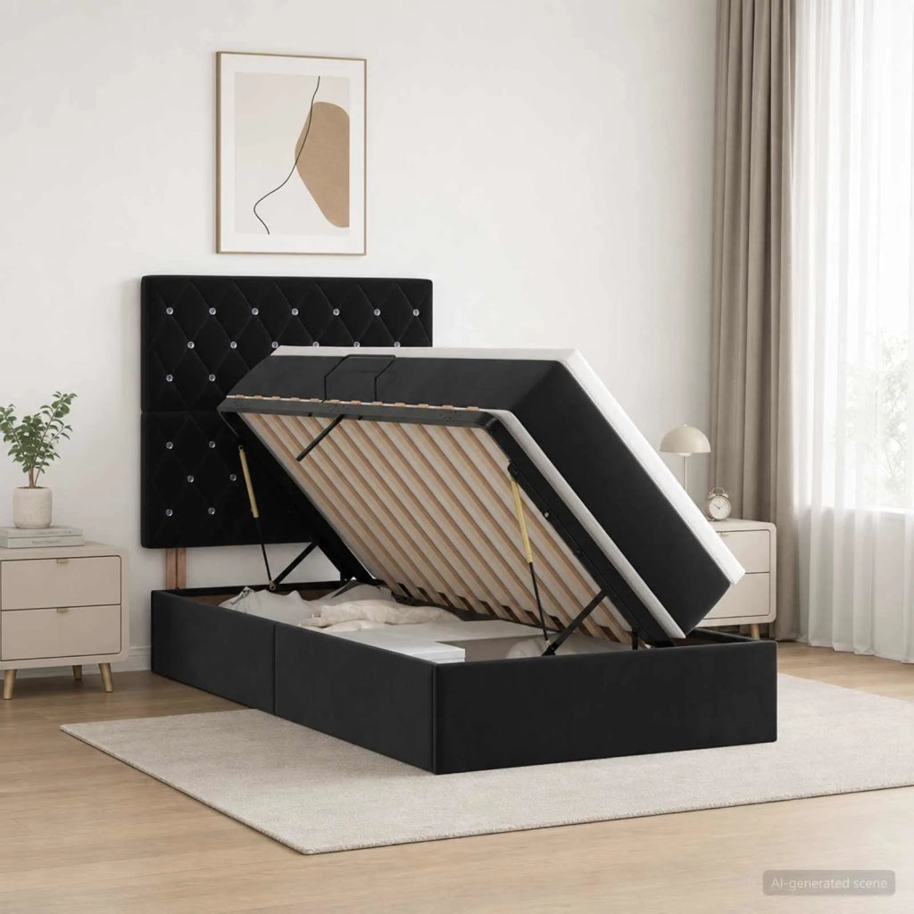 Letto con contenitore e materasso con testiera Velluto 3459611