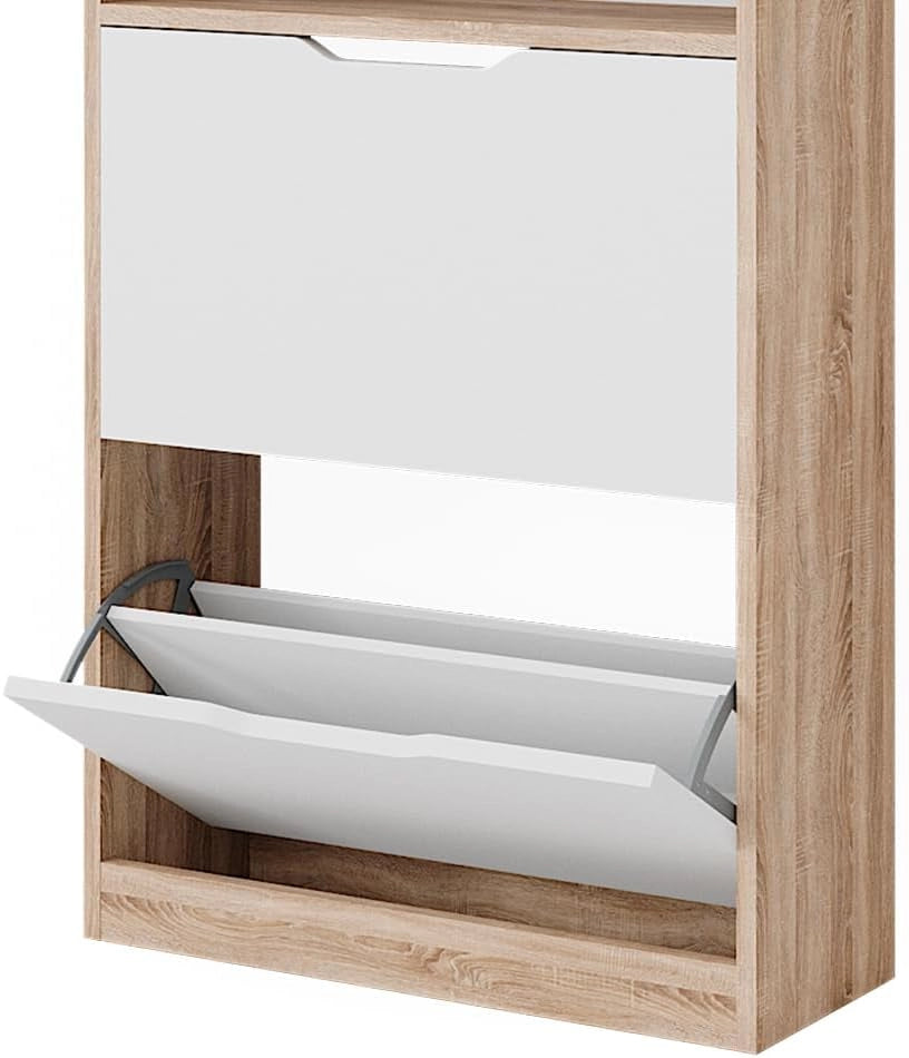 Scarpiera da ingresso Luca, Bianco/Sonoma, 59 x 89.5 cm con 2 scomparti