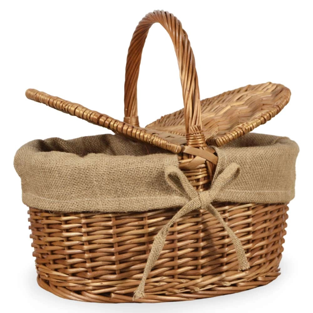 Cesto picnic campagnola Grande in Vimini e Juta con Coperchio cm 50 x 32 x h 42