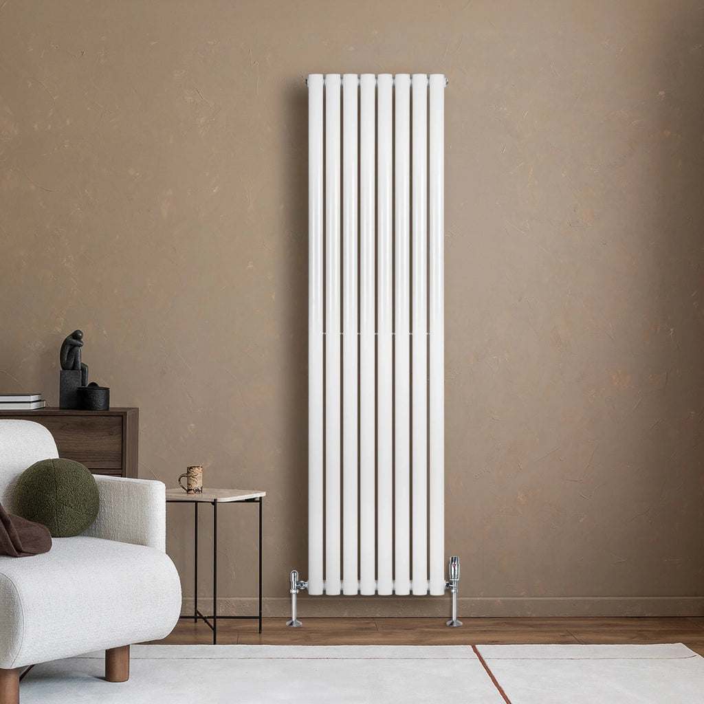 Radiatore Verticale Ovale 1800x480mm Bianco con Valvole TRV