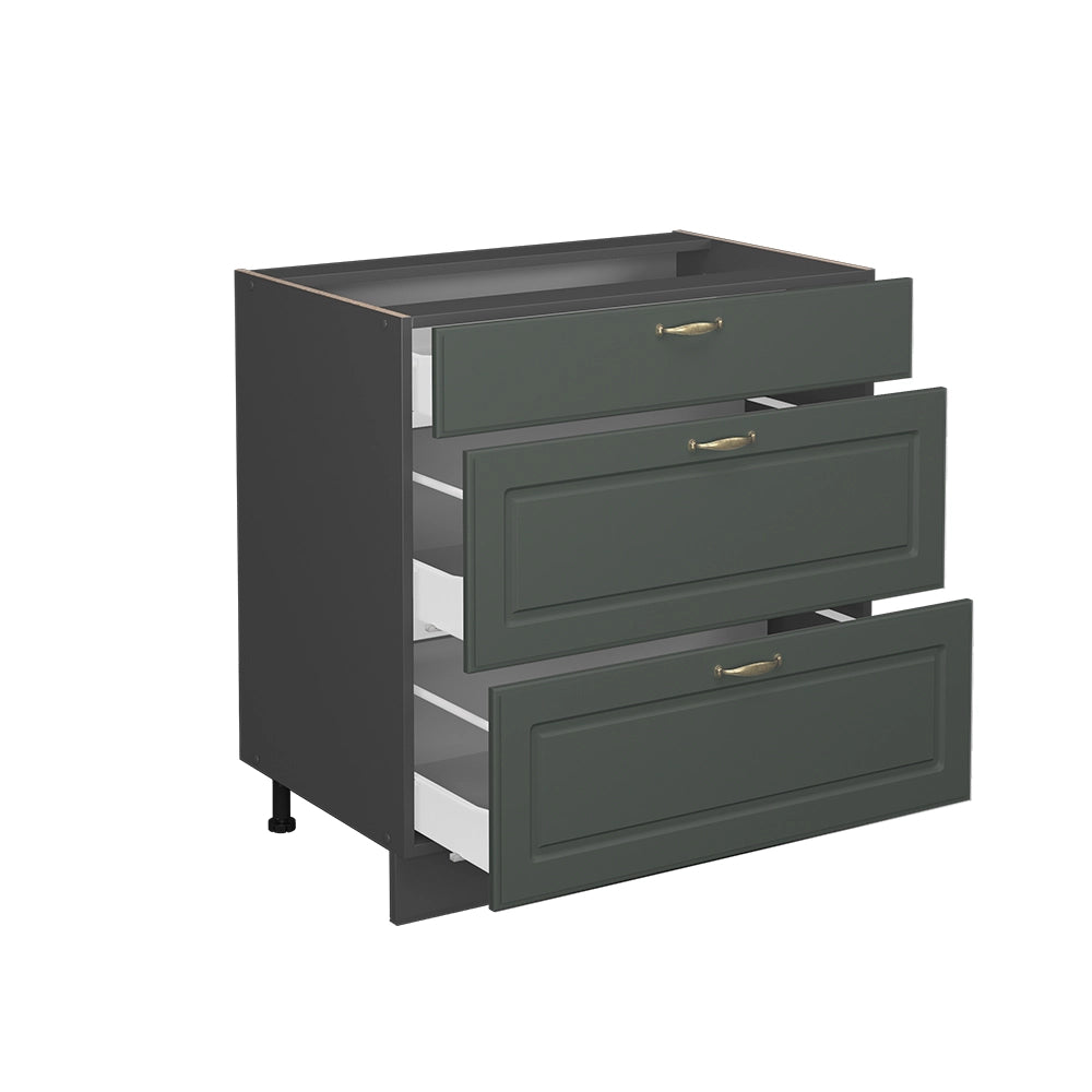 Mobiletto base per cucina Fame-Line Verde-oro rustico/Antracite 80 cm con 3 cassetti, PL Marmo Vicco