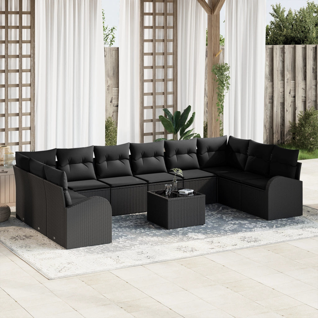 Set Divano da Giardino 11 Pezzi con Cuscini Beige Polyrattan
