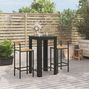 Set Bar Giardino 3 pz Nero Polyrattan e Legno Massello Acacia 3187710
