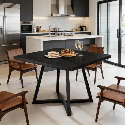 Tavolo quadrato industriale 80 cm in MDF e metallo nero