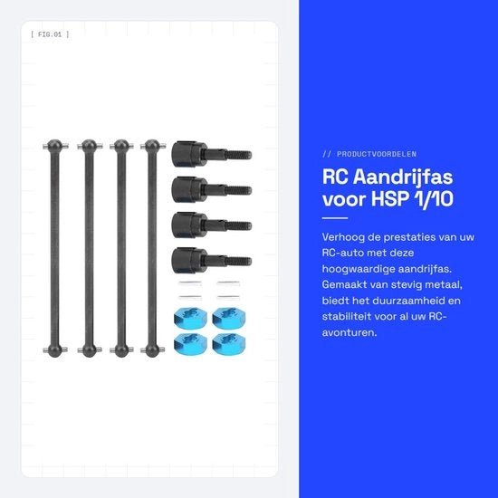 Accessori RC - Asse Milieuvriendeli - Acciaio - 90 mm - Adattatore 5 mm - Adatto per HSP 1/10 94111 94108 - Set da 4 - Componenti RC Auto