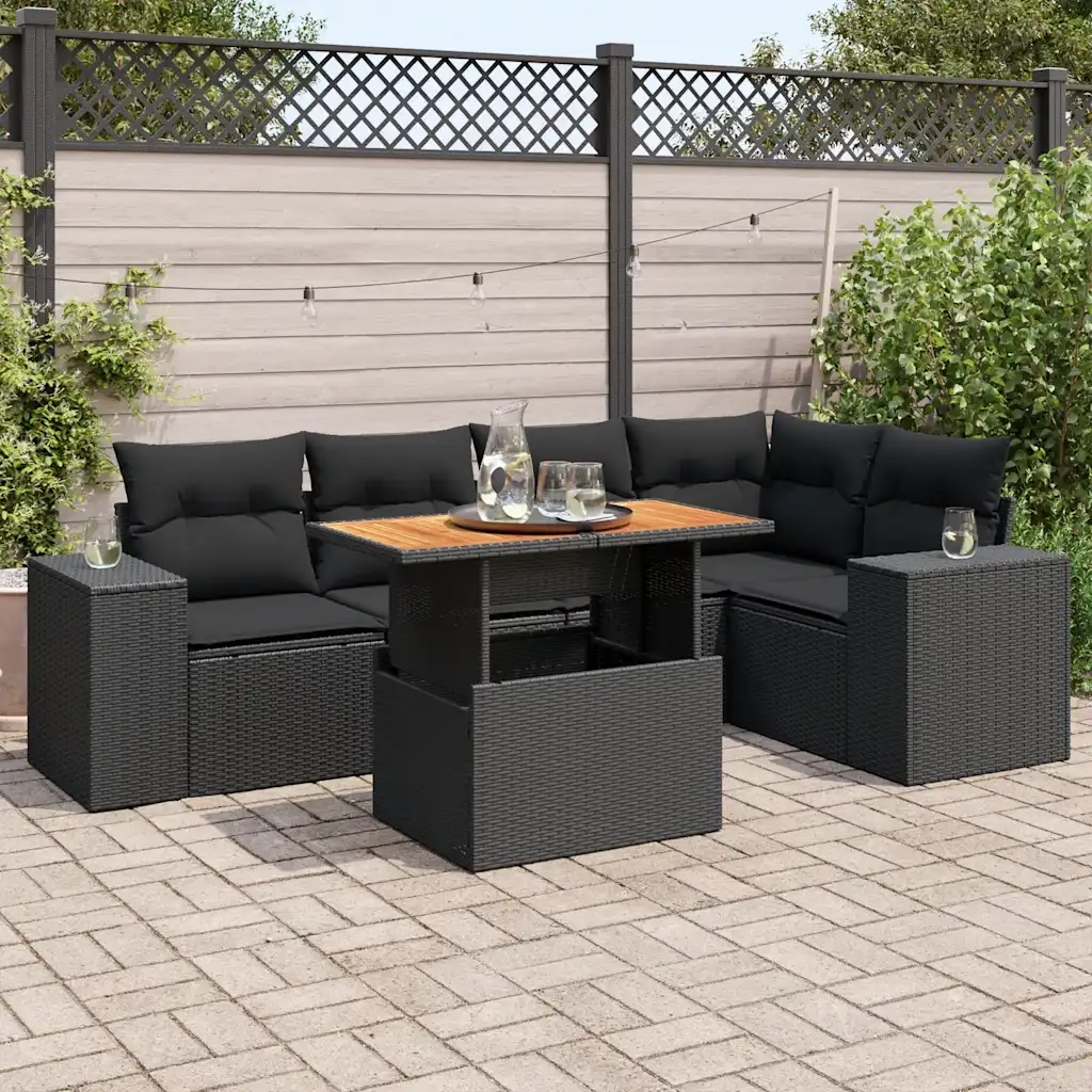 Set Divano da Giardino 6 pz con Cuscini Nero in Polyrattan 3327373