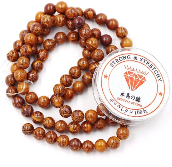 Kralen con corda per la creazione di accessori per l'autoaiuto Pietre decorative per l'autoaiuto Collana terapeutica con pietre energetiche 10 mm = 76 pezzi e 1 rotolo di corda Pietra di jaspide olivacea 10 mm