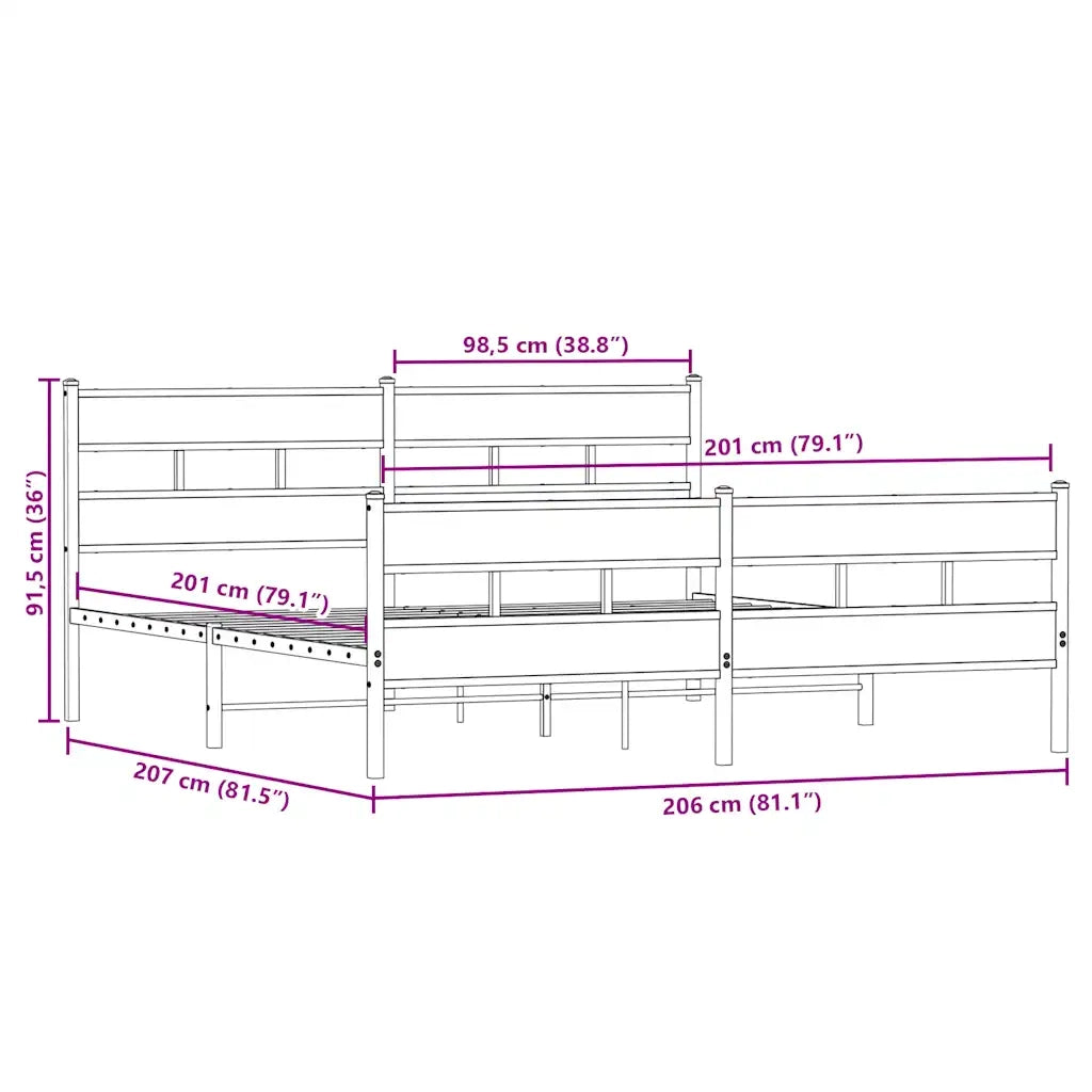 Giroletto senza Materaso in Metallo Rovere Sonoma 200x200 cm 3308475