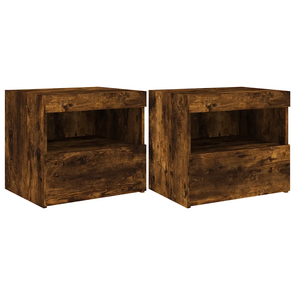 Comodini con Luci LED 2pz Rovere Fumo 50x40x45 cmcod mxl 134013