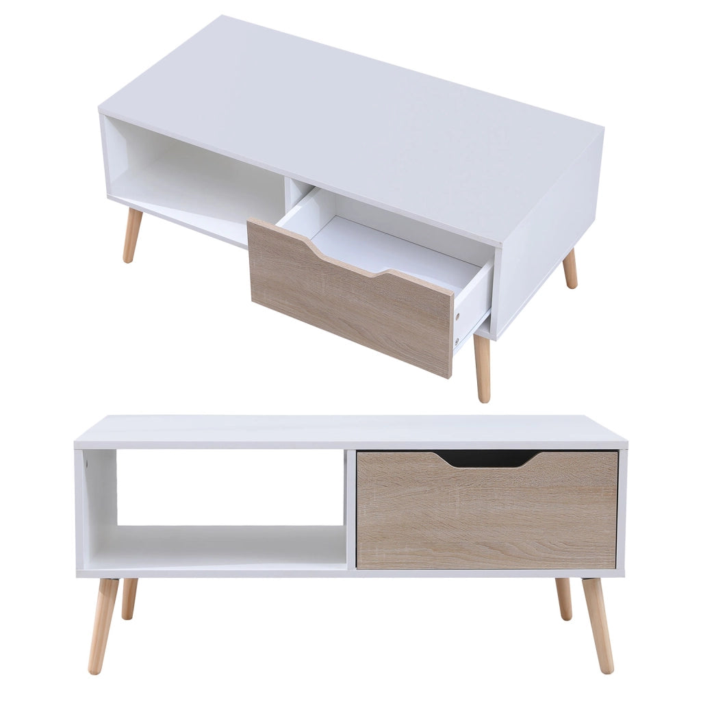 Tavolino FREJA bianco in stile scandinavo con cassetto