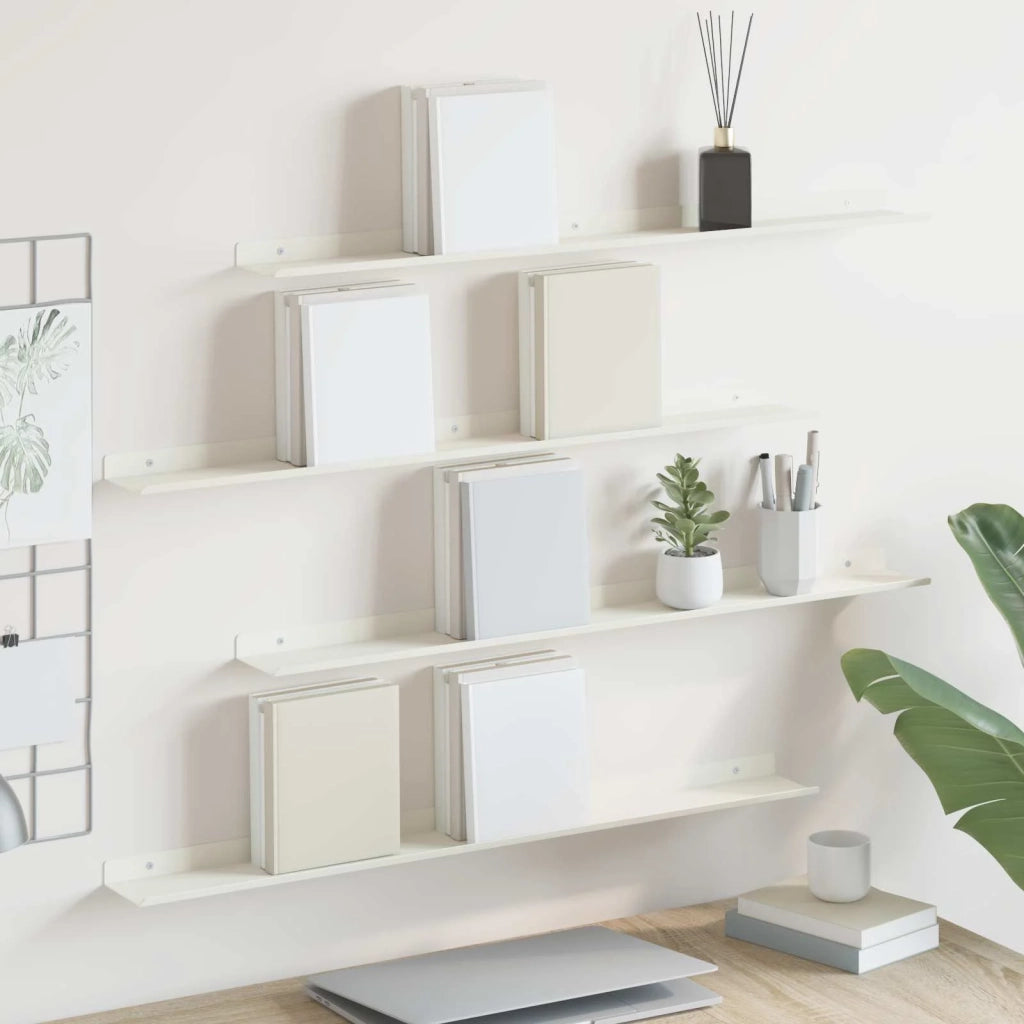 4 pz Mensola | Ripiano | Scaffale sospesa Bianco 80 x 9 x 2,5 cm Acciaio