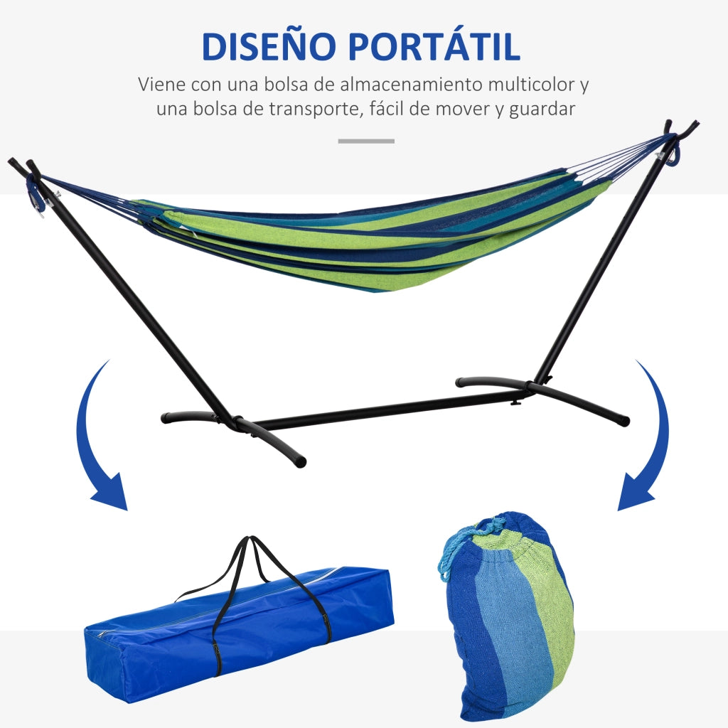 Amaca con Supporto per Giardino Esterno ¨C Xylo ¨C 310x117 cm Verde Blu
