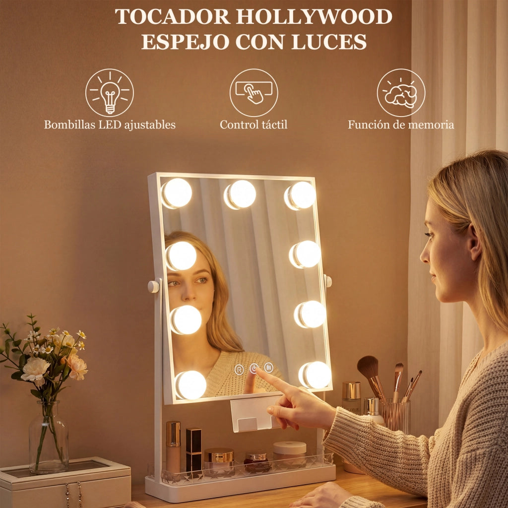 Tavolo Trucco Specchio Illuminazione LED ¨C Zephmum ¨C Bianco 60x45x45