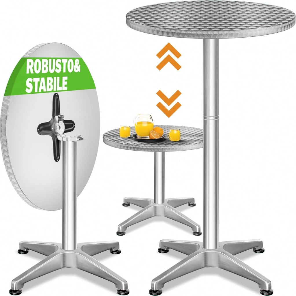 Set di 2 Tavoli da Bar Pieghevole Regolabile 70cm / 115cm Alluminio Rotondo Ø 60cm Tavolo Giardino Bistrot