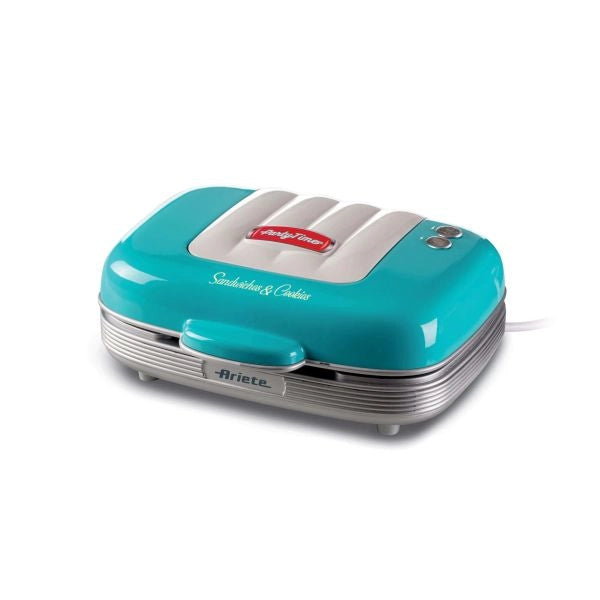 Ariete 1972 sandwiches & cookies party time, piastra elettrica multifunzione, 700 watt, 3 piastre antiaderenti e intercambiabili, azzurro