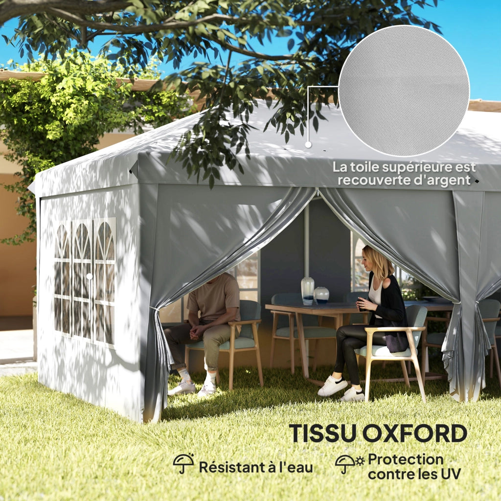 Gazebo pieghevole pop-up 6x3x2,7m ¨C Xylo ¨C 4 pareti laterali 4 finestre grigio chiaro