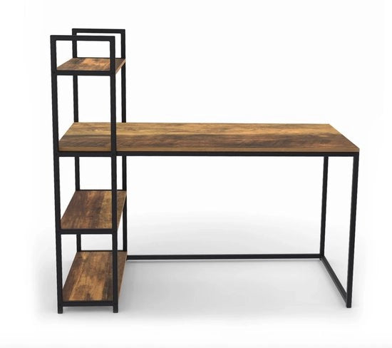 Bureau Industriale con Libreria 113 cm – Houtlook con Metallo – Ufficio di Lavoro con 3 Scomparti – Design Loft Vintage – Ufficio Computer per Salotto o Ufficio