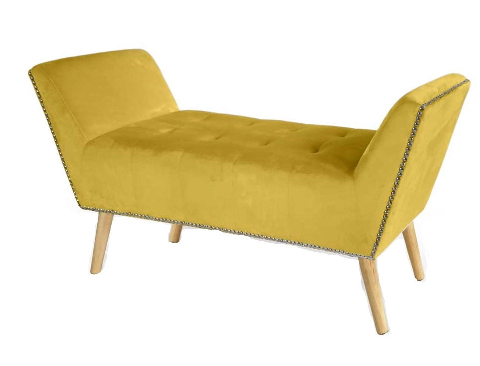 PANCA IN VELLUTO CON GAMBE LEGNO 117 X 40 X 60 CM IN COLORE GIALLO ORO