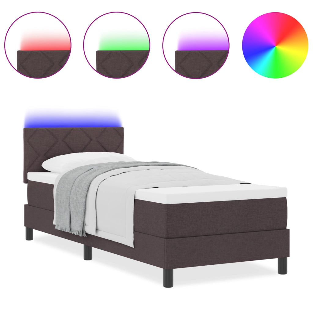 Letto con Box Spring e materasso & LED marrone scuro 80x200 cm Tessuto