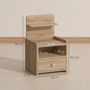 Comodino con 1 cassetto e vano aperto, anti-ribaltamento, per camera da letto, naturale, 40 × 35 × 66 cm