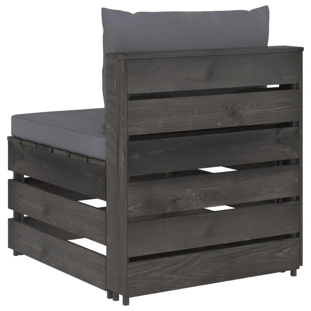 Divano Centrale Modulare con Cuscini in Legno Impregnato Grigio 3068120