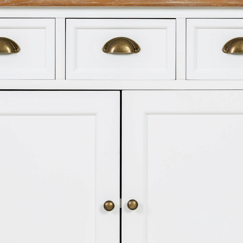 Credenza in legno bianco con 4 cassetti e 4 ante, 150x40x80,5h cm