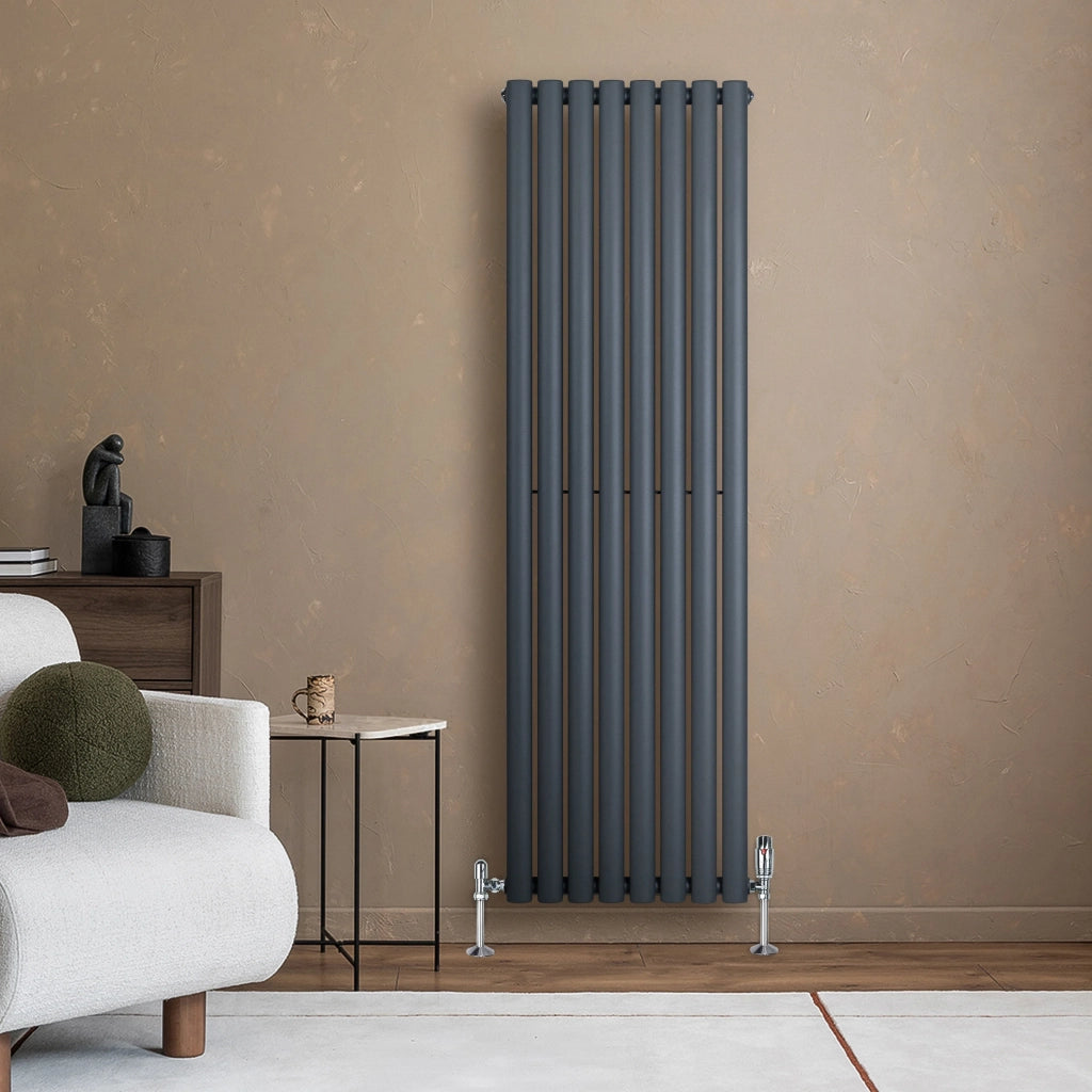 Radiatore Verticale Design Ovale Colonna Singola Antracite 1600x480 mm
