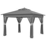 Gazebo da Giardino con Luci LED 336x336x250-270 cm in Acciaio e tessuto Oxford Grigio